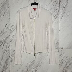 Guess Collared Zip Down Ribbed Long Sleeve Shirt SZ L